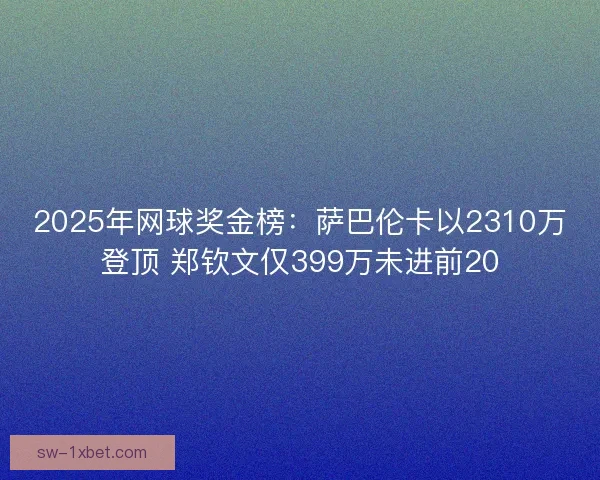 2025年网球奖金榜:萨巴伦卡以2310万登顶 郑钦文仅399万未进前20 2025年网球奖金榜:萨巴伦卡以2310万登顶 郑钦文仅399万未进前20